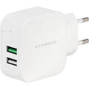 Vivanco 2 x USB-hjemmeoplader 3.4A (2.4A+1A) - hvid