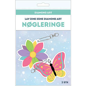 Diamond Art DIY nøglering - blomst og sommerfugl