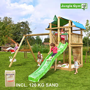 Jungle Gym Fort inkl. swing, sand & grøn slide