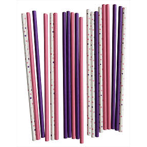 Papirsugerør, pink, lilla, stjerner