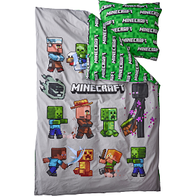Minecraft sengetøj - grå/grøn
