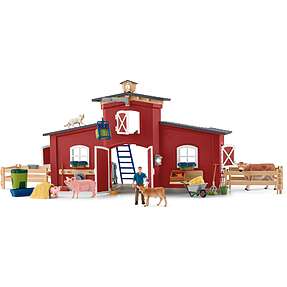 Schleich rød lade med tilbehør 42606