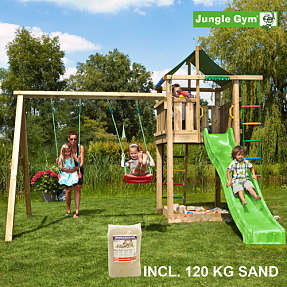 Jungle Gym Lodge inkl. swing, sand & grøn slide
