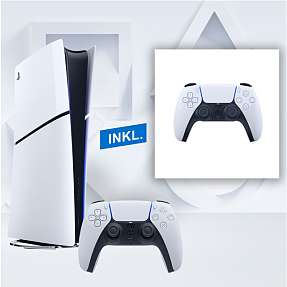 PS5 Digital Slim Edition inkl. PS5 Dualsense - hvid