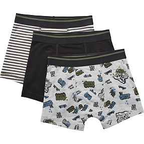 VRS børne 3-pak boxershorts str. 122/128 - grå/sort/oliven