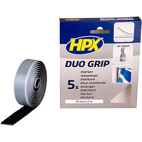 Hpx duo grip - sort selvklæbende velcobånd 25 mm x 2 m