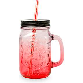 Drikkeglas med låg og sugerør - 450 ml - rød