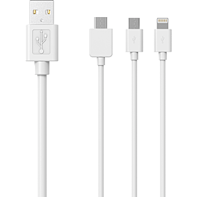 Sinox 3-i-1 kabel med Lightning USB C og Micro USB 1 meter - hvid 