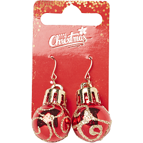 CBYH dame jule øreringe med julekugler - rød
