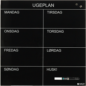 NAGA Ugetavle i Glas Magnetisk 45x45 cm - Sort