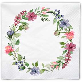 Mønstrede servietter 33x33 cm 20-pak - blomsterkrans