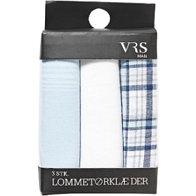 VRS herre 3-pak lommetørklæder str. onesize - blå