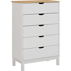 Pilou kommode med 5 skuffer - hvid og egetræslook
