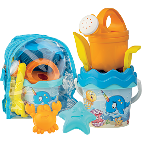 Sandlegetøj i strandtaske