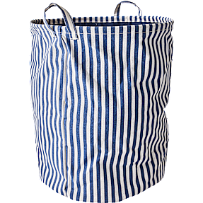 Vasketøjskurv med snøreluk - blå og hvid