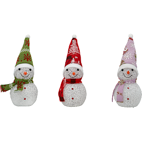 Snemand med farveskiftende LED H: 18 cm - flere varianter - assorteret