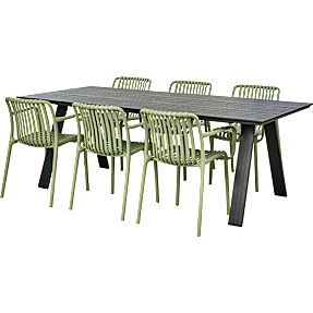 New York bord med 6 Messina stole - støvet grøn