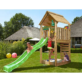 Jungle Gym Cabin 2.1 legetårn inkl. rutsjebane og 120 kg sand