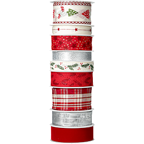 Dekorationsbånd i rød eller guld - flere varianter - assorteret