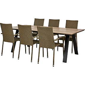 New York havebord med 6 Mallorca stole - natur