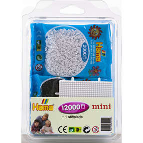 Hama mini perler 12000 stk. med stiftplade - sort/hvid/grå