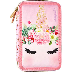 Unicorn dobbelt penalhus m. indhold - lyserød