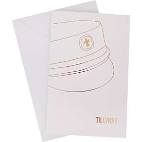 Studenterkort med kuvert - hvid med hue