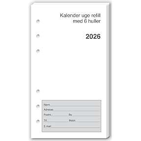 Kalender 2026 - refill med 6 huller
