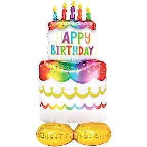 Folieballon fødselsdagskage H: 90 cm - Multifarvet