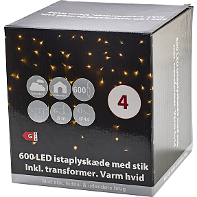 Istaplyskæde med 600 LED - varm hvid