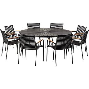 Kerteminde nonwood sort Ø170 cm, antracit stel med 8 Mood Classic stole