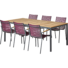Mood havemøbelsæt med 6 Mood compact stole - antracit/plum