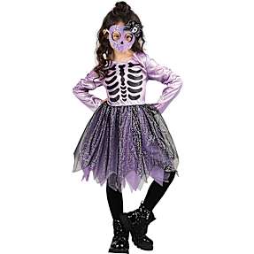 Halloween lilla glimmer skelet str. 116 - sort