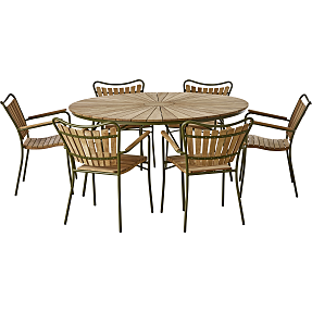 Kerteminde Ø150 teak havemøbelsæt med 6 stole - teak/grøn