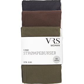 VRS 3-pak strømpebukser str. L/XL- sort/brun/grøn