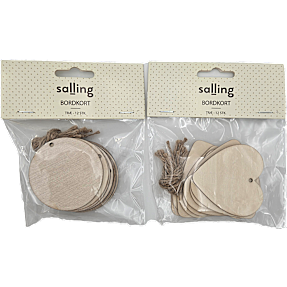 Bordkort træ - hjerte eller rund - flere varianter - assorteret