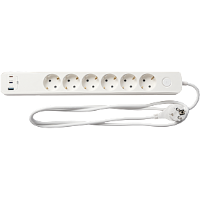 Elworks stikdåse med 6 udtag, 1 USB A og 2 USB C - hvid