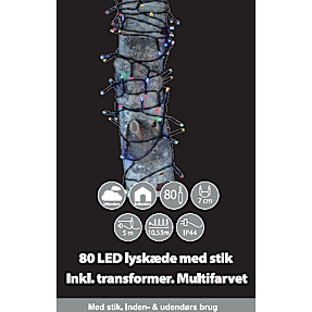 Lyskæde med 80 LED - multifarvet