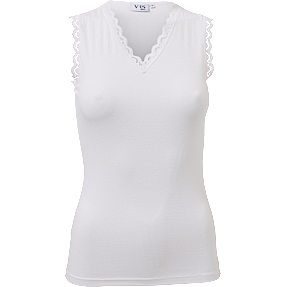 VRS dame ribtop med blondekant str. M - hvid