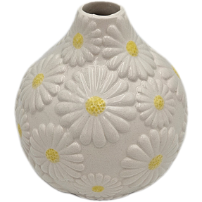 Porcelænsvase m. margueritter 11 cm - hvid