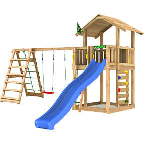 Jungle Gym Chalet 2.1 legetårn komplet inkl. klatremodul og rutsjebane