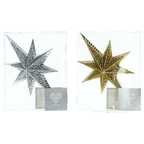 Julefryd topstjerne lille m. glitter. H 15 cm - flere varianter - assorteret