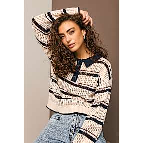 VRS dame polo striktrøje str. XS - beige