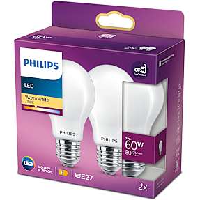 Philips 2-pak LED kronepære 60W - varmt hvidt lyd
