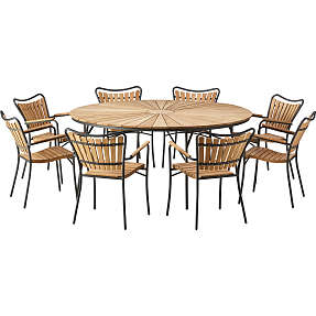 Kerteminde Ø170 teak havemøbelsæt med 8 stole - Teak/antracit