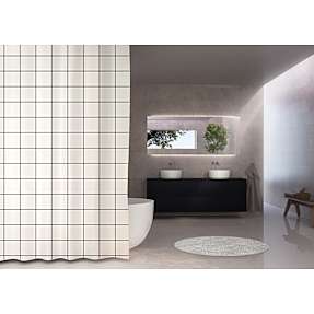 DEBEL badeforhæng - hvid med sort tern