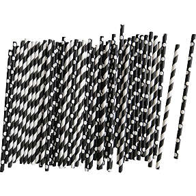 Salling  papirsugerør 50-pak - Sort/hvid