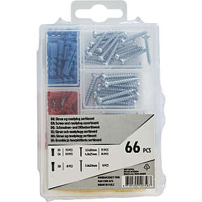 Sortimentskasse 66 stk. assorteret skruer og rawlplugs