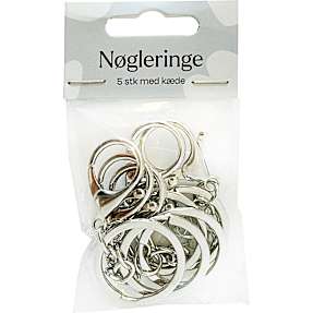 Nøgleringe med kæde - 5 stk.