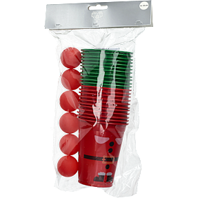 Julefryd beerpong spil 22 kopper og 6 bolde - grøn og rød